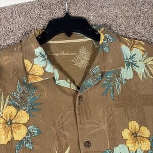 Tommy Bahama Mens Brown Silk Tropical Floral Hibiscus Camp Shirt‎ Size M